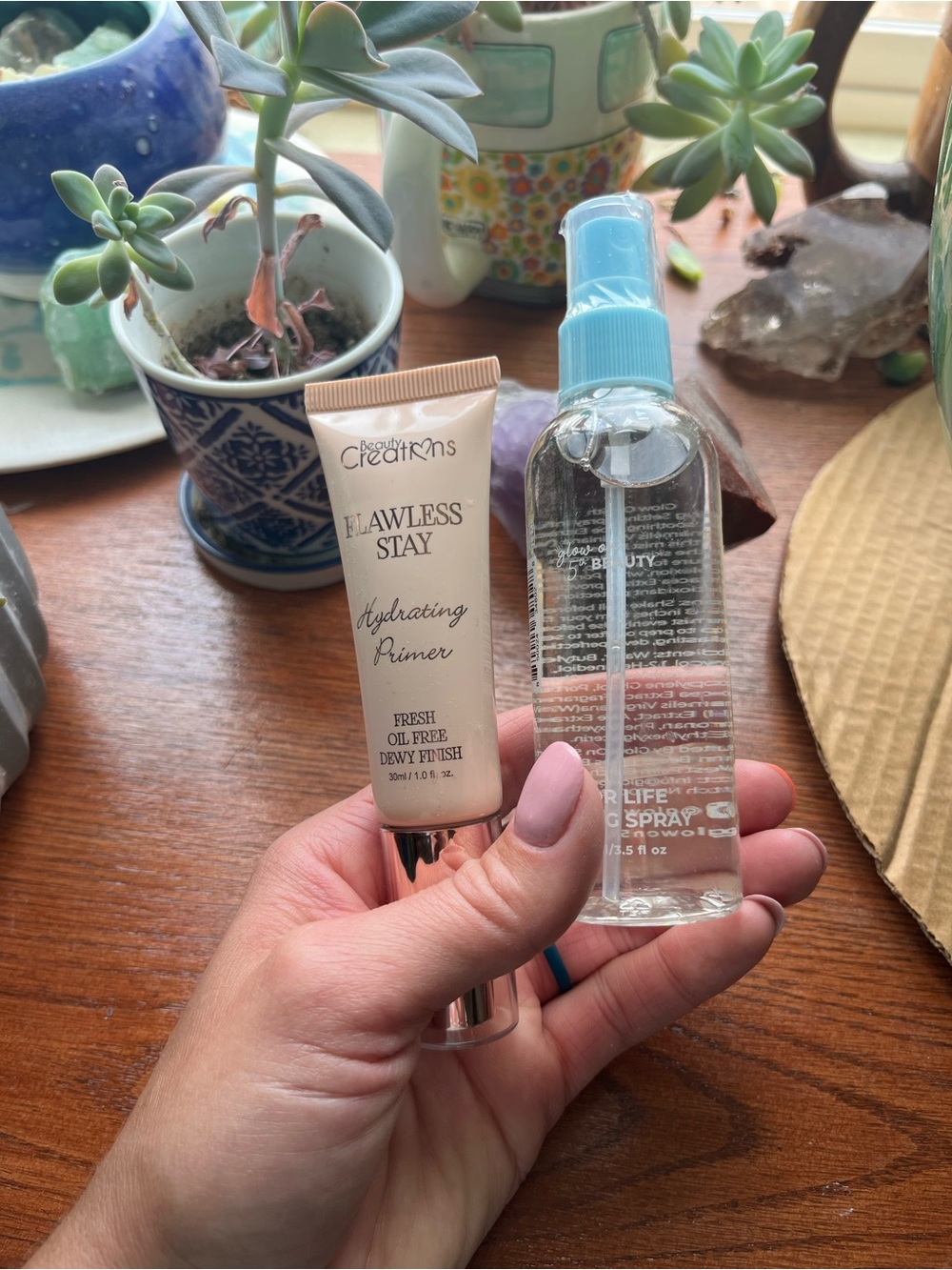 Beauty Creations Hydrating Primer Tube - Cream and Glow on 5th setting spray